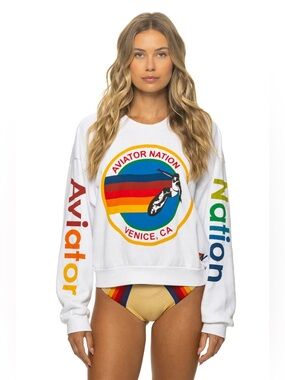 AVIATOR NATION RELAXED VENICE CREW SWEATSHIRT - WHITE